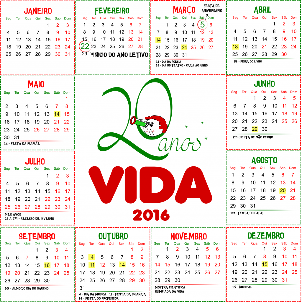 calendário 2016