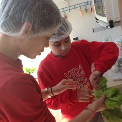crianças cozinhando na aula de inglês